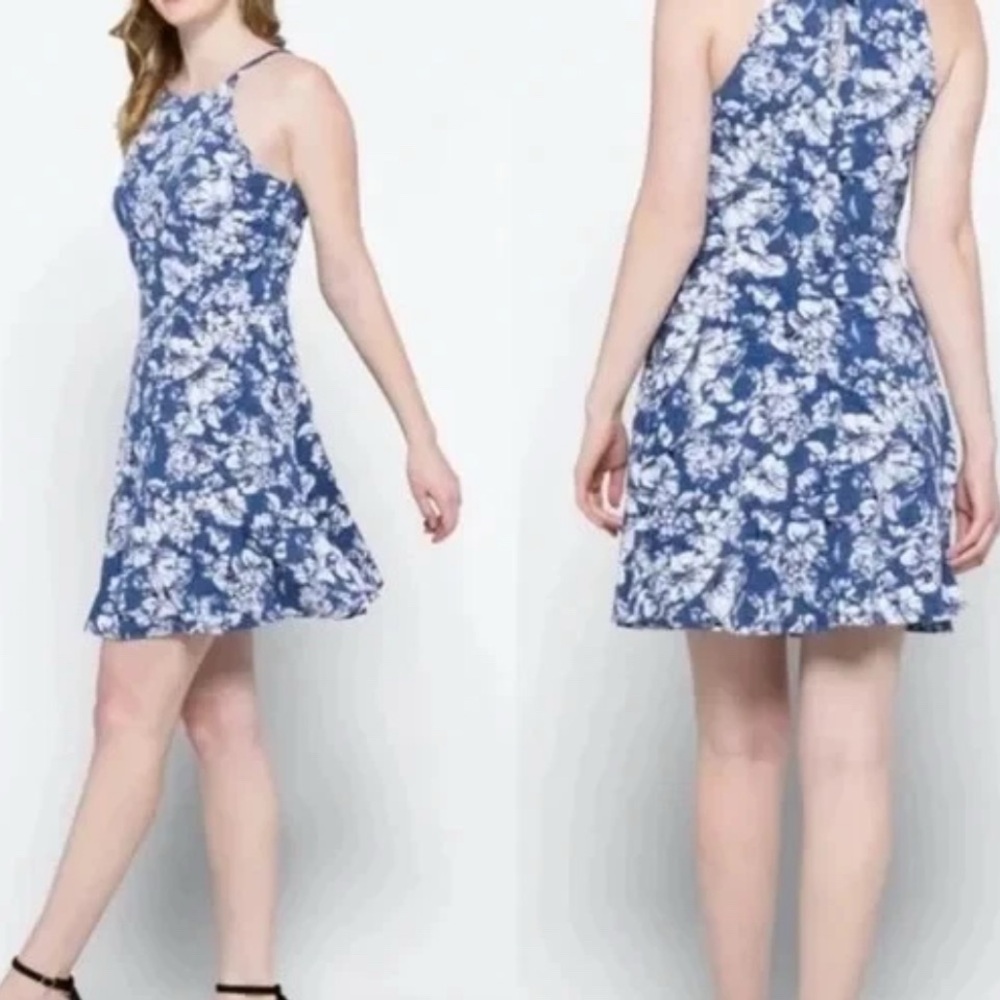 Stitch Fix Fortune + Ivy Dress Womens Size 2X Blue Floral Spaghetti Strap Flair